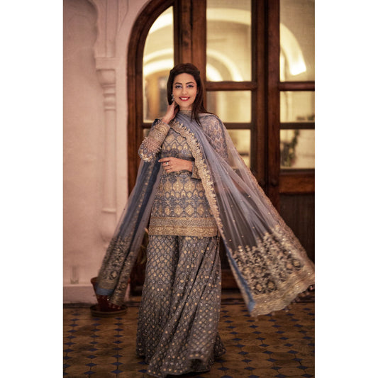 Poppy Jabal - Dusky Blue Grey Sharara Set
