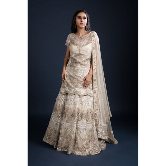 Off-White Gold Kurta Lehenga Set