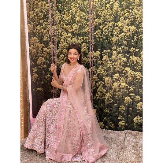 Poppy Jabal - Studded Pink Floral Lehenga Set