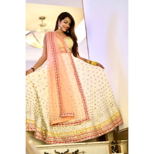 Tanvi Thakker - Off-White And Yellow Mirror Lehenga Set