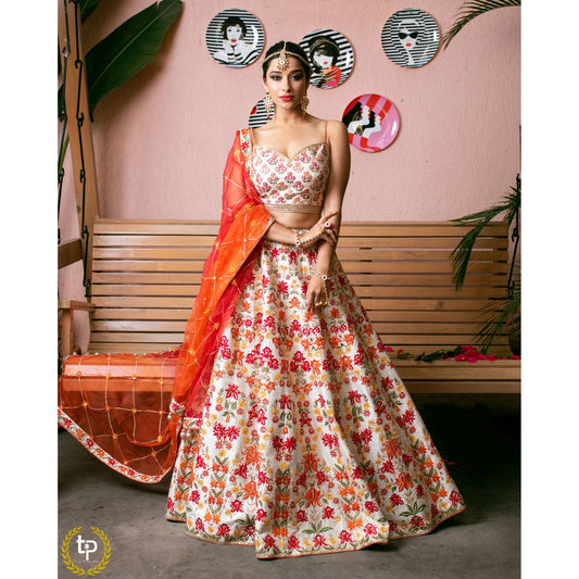 Nyra Bannerjee - Cream Floral Lehenga Set