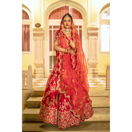 Jasmin Bhasin - Classic Red Bridal Lehenga Set