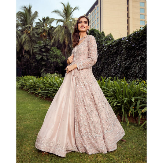 Blush Rose Lattice Jacket Anarkali Set