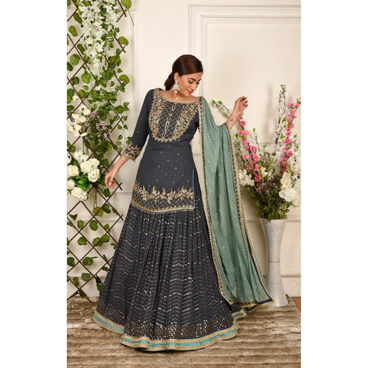 Navy Blue Mukaish Lehenga Set