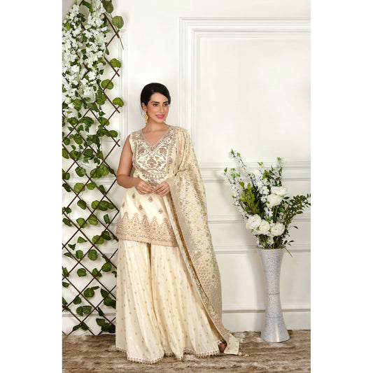 Off-White Benarasi Brocade Sharara Set