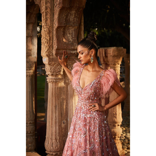 Peach Feathered Gown