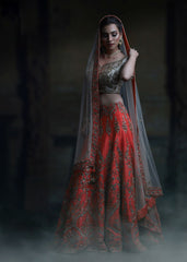 Coral Adira Lehenga