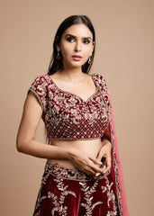 Maroon Wine Velvet Lehenga Set