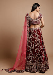 Maroon Wine Velvet Lehenga Set