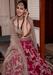 Magenta Pink Raw Silk Lehenga With Grey Raw Silk Choli And Net Dupatta