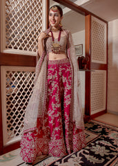 Magenta Pink Raw Silk Lehenga With Grey Raw Silk Choli And Net Dupatta