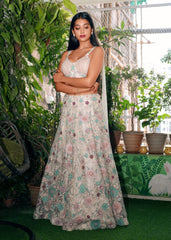 Digangana - Off-White Studded Floral Lehenga Set