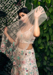 Digangana - Off-White Studded Floral Lehenga Set