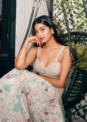 Digangana - Off-White Studded Floral Lehenga Set