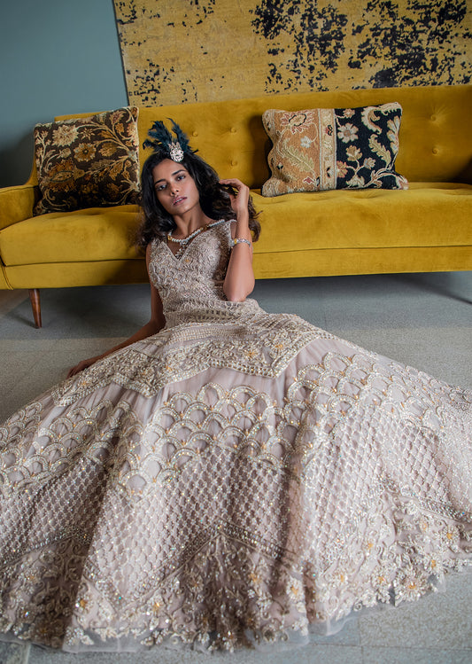 Fawn Geometric Floral Gown