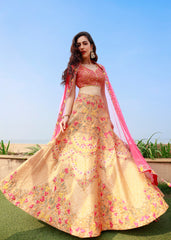 Peach And Coral Mirror Lehenga Set