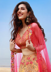 Peach And Coral Mirror Lehenga Set