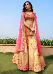 Peach And Coral Mirror Lehenga Set