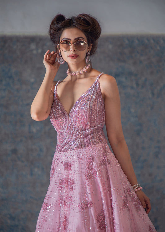Flamingo Pink Sequinned Princess Gown