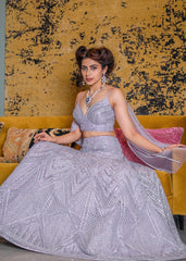 Lilac Mughal Motifs Lehenga Set