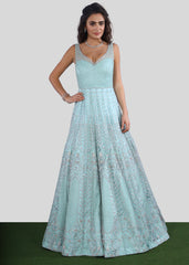 Aqua Blue Floral Gown
