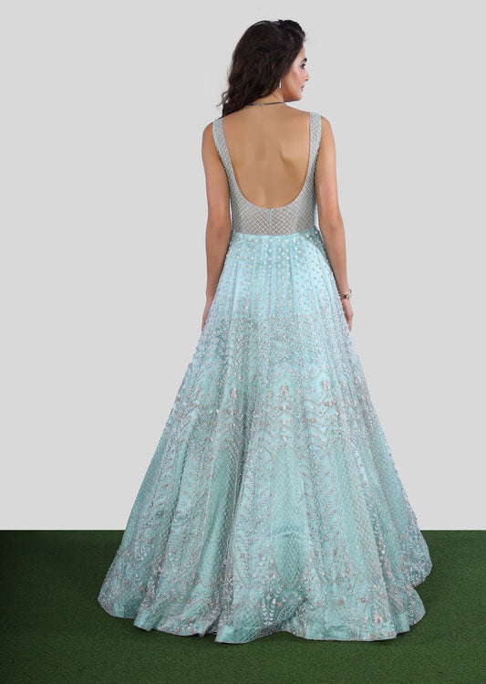 Aqua Blue Floral Gown