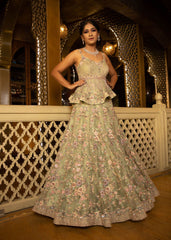 Pastel Mint Floral Peplum Gown