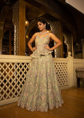 Pastel Mint Floral Peplum Gown