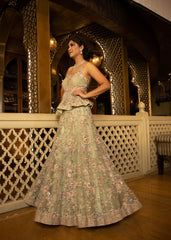 Pastel Mint Floral Peplum Gown