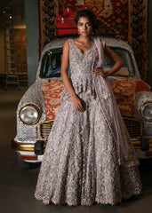 Grey Crystal Studded Peplum Lehenga-Gown