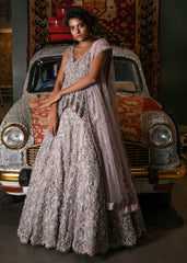 Grey Crystal Studded Peplum Lehenga-Gown