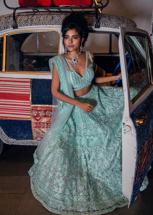 Sea Green Threadwork Lehenga Set