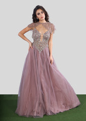 Lilac Plunge Gown With Cape