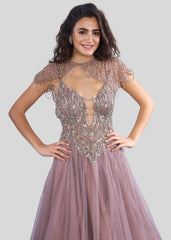 Lilac Plunge Gown With Cape