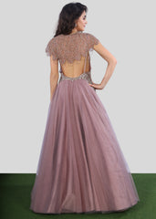 Lilac Plunge Gown With Cape