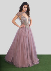 Lilac Plunge Gown With Cape