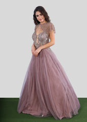 Lilac Plunge Gown With Cape