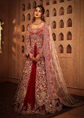 Deep Red And Gold Mughal Flared Anarkali Lehenga