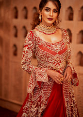 Deep Red And Gold Mughal Flared Anarkali Lehenga