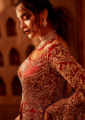 Deep Red And Gold Mughal Flared Anarkali Lehenga