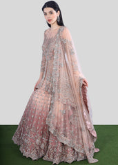 Peach Pink Ombre Bridal Kurta Lehenga Set