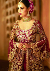 Magenta And Gold Mughal Anarkali Lehenga Set