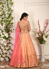 Peach And Pink Abstract Lehenga Set