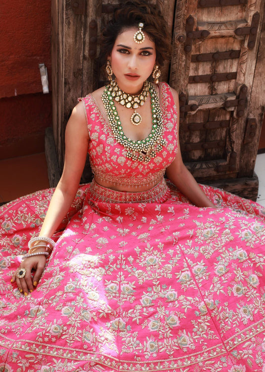 Priya Vajani - Cranberry Pink Art Nouveau Lehenga Set