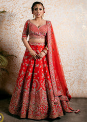 Vermillion Red Abstract Red Lehenga Set