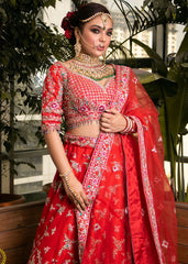 Vermillion Red Abstract Red Lehenga Set