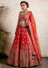 Vermillion Red Abstract Red Lehenga Set
