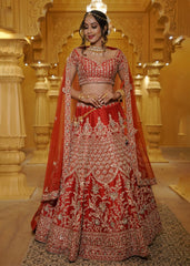 Minal - Vermillion Red And Gold Lehenga Set