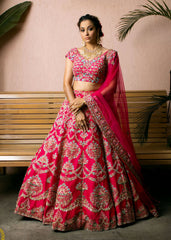 Hot Pink Vintage Floral Lehenga Set