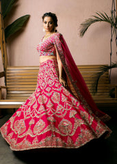 Hot Pink Vintage Floral Lehenga Set